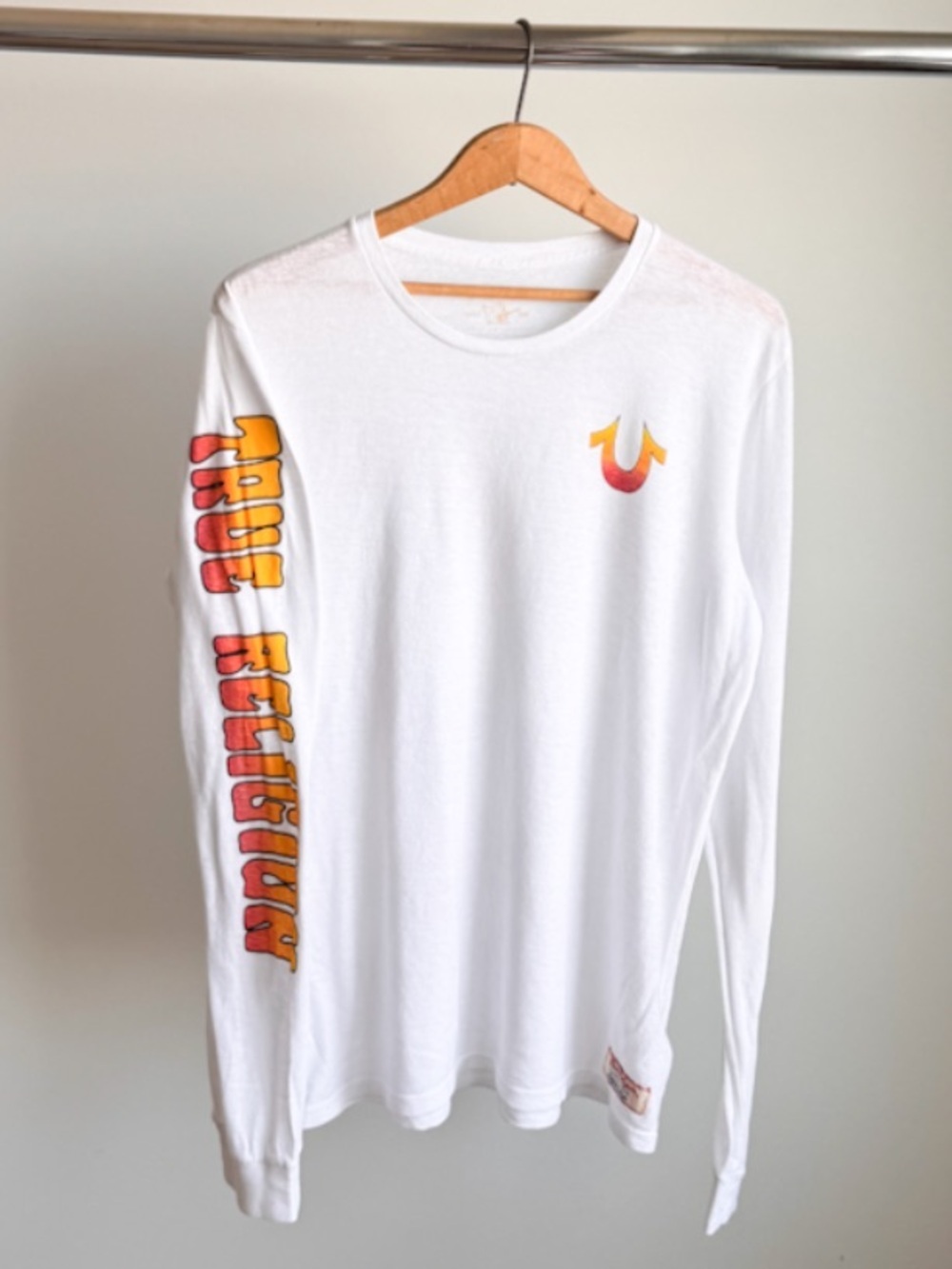 Vtg True Religion Slub Cotton Flame Sleeve Hit Tee XL Fitted